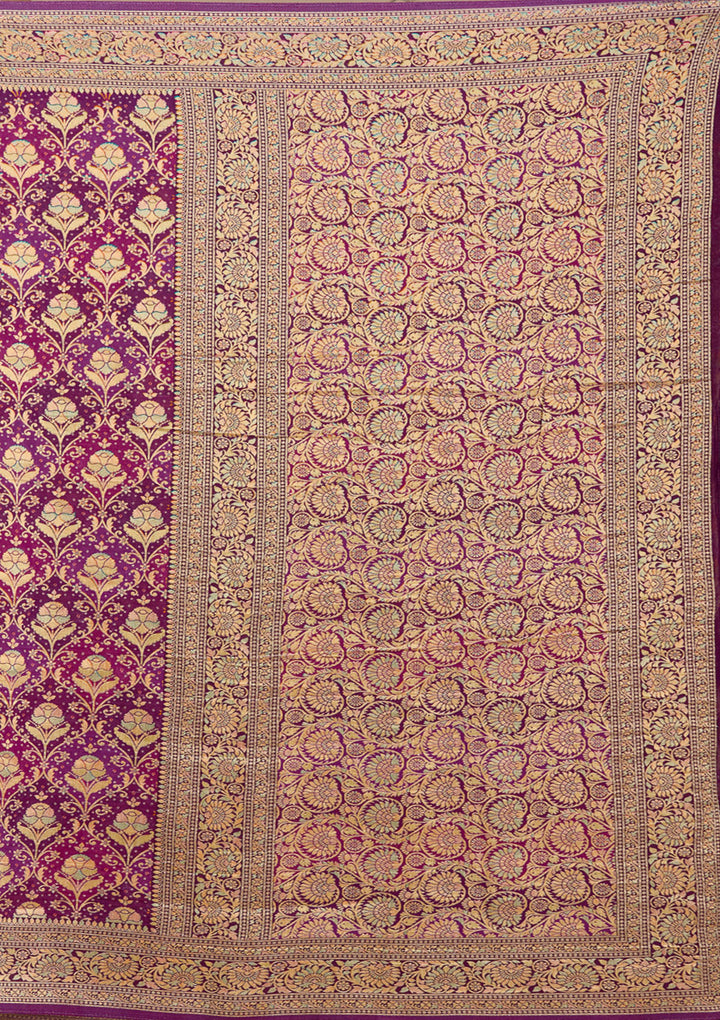 Purple Crepe Jaal Saree With Matching Blouse Piece