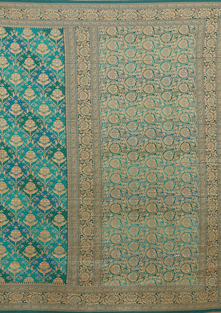 Turquoise Blue Crepe Jaal Saree With Matching Blouse Piece