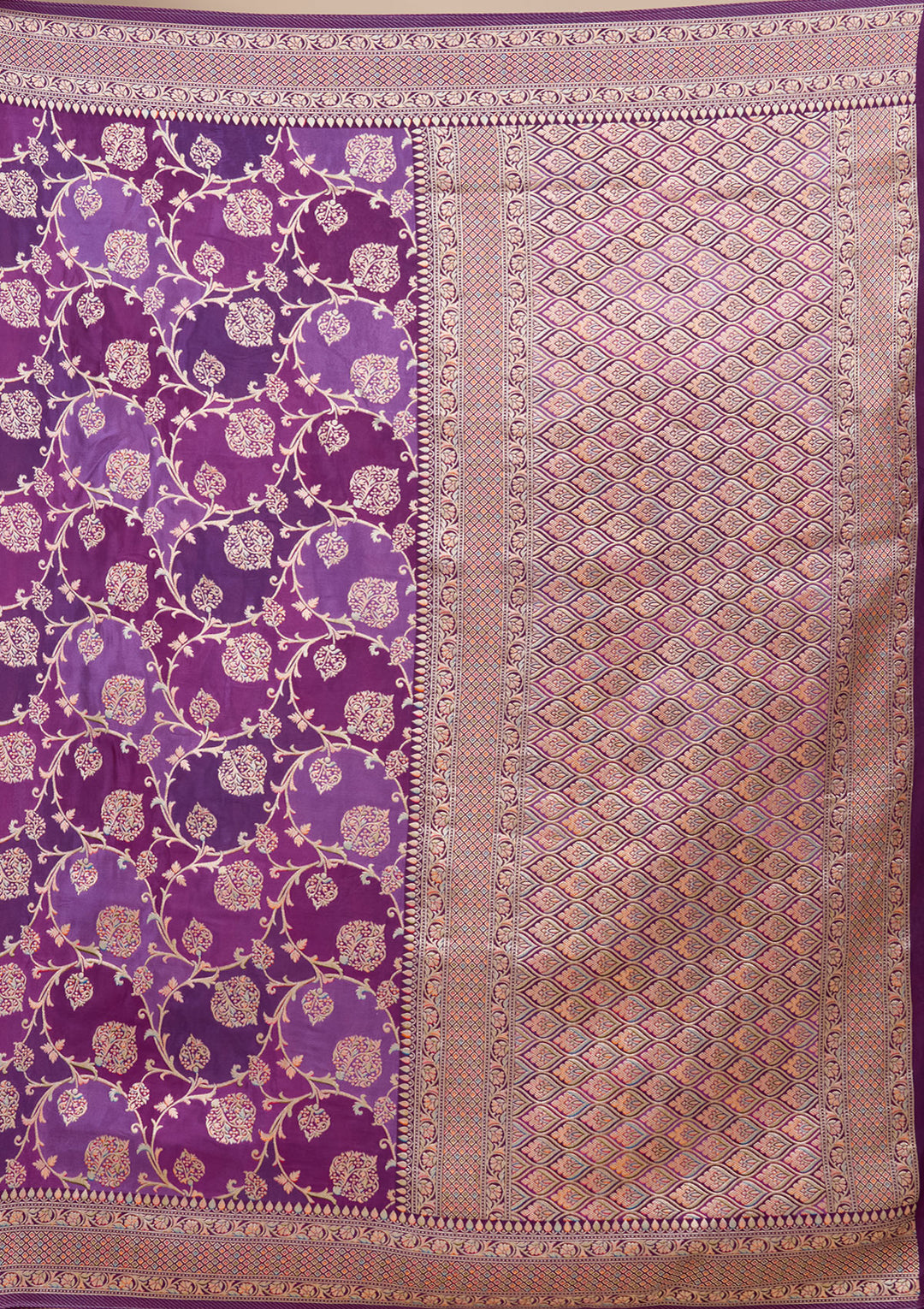 Purple Crepe Jaal Saree With Matching Blouse Piece