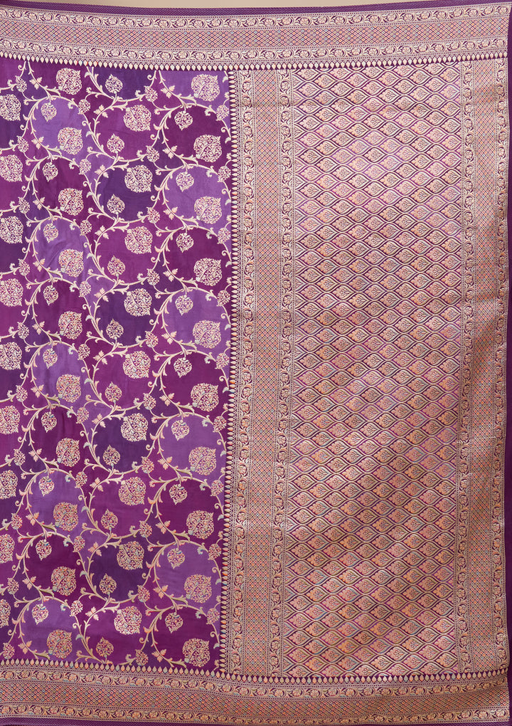 Purple Crepe Jaal Saree With Matching Blouse Piece