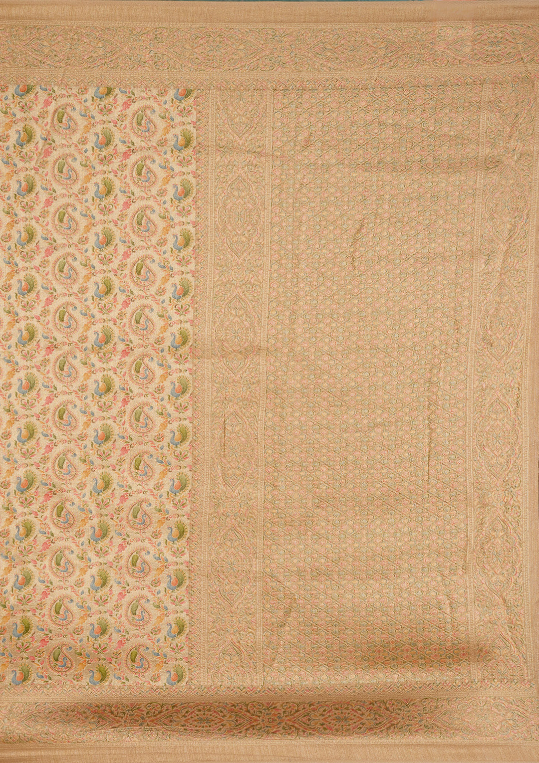 Beige Crepe Jaal Kashmiri Saree With Matching Blouse Piece