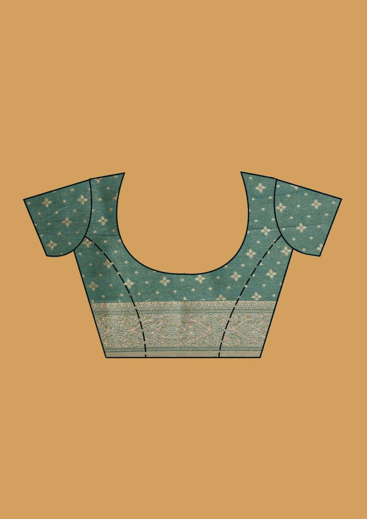 Mehendi Crepe Jaal Kashmiri Saree With Matching Blouse Piece
