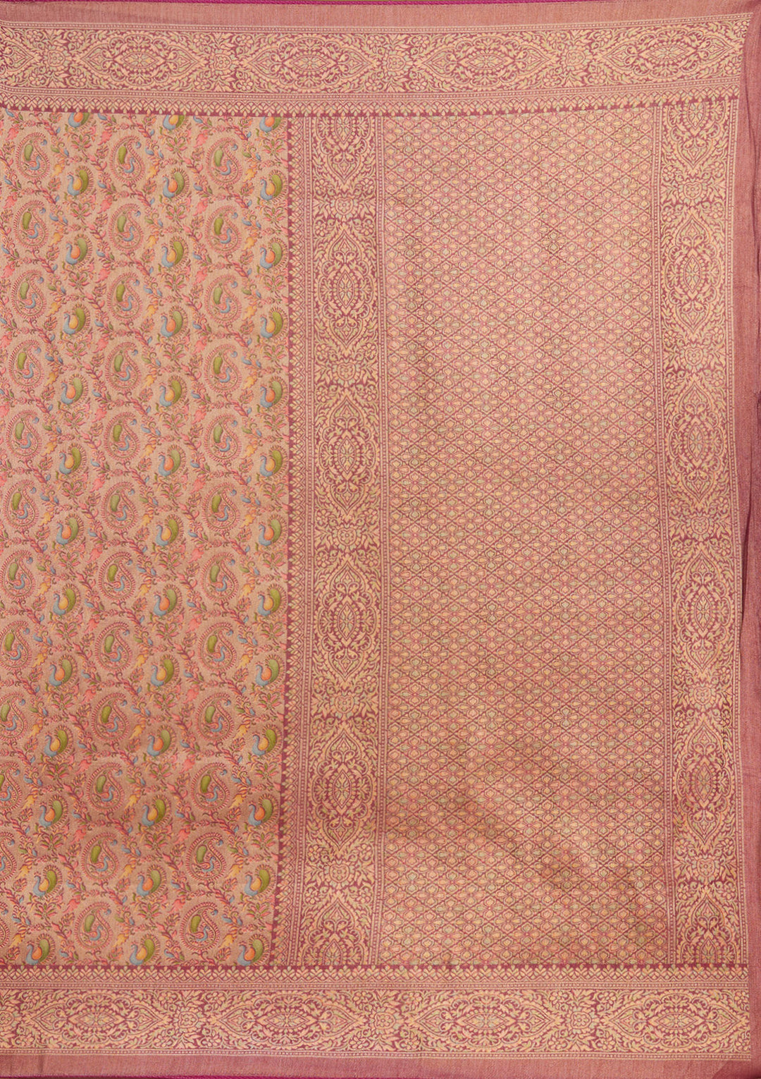 Wine Crepe Jaal Kashmiri Saree With Matching Blouse Piece