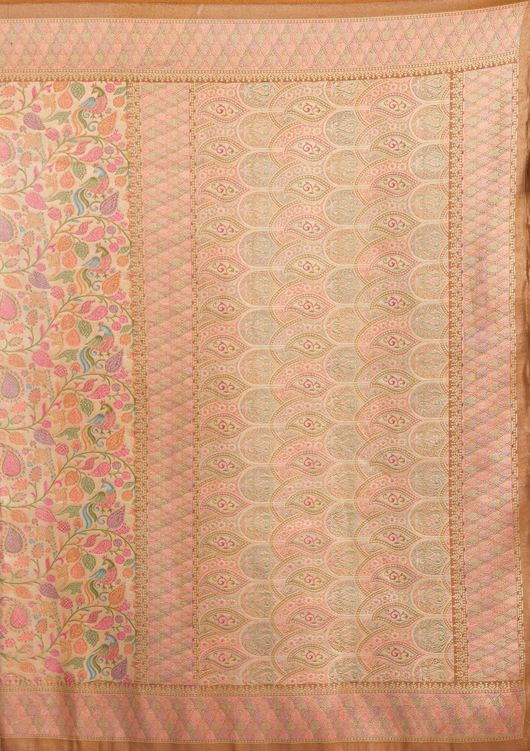 Gold Crepe Jaal Kashmiri Saree With Matching Blouse Piece