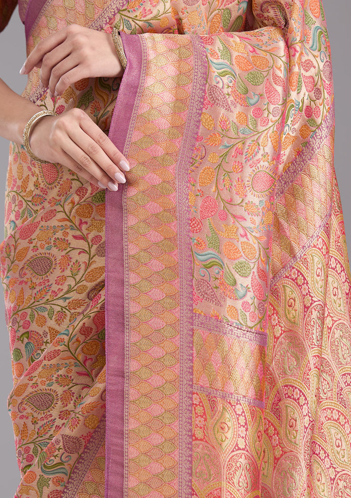 Lavender Crepe Jaal Kashmiri Saree With Matching Blouse Piece
