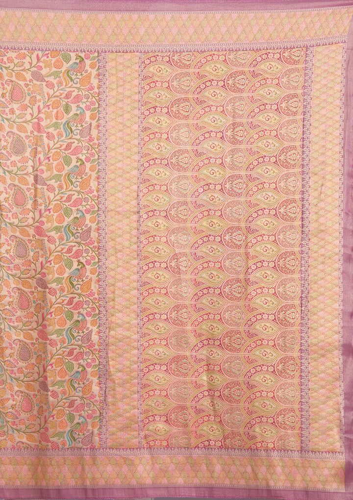Lavender Crepe Jaal Kashmiri Saree With Matching Blouse Piece