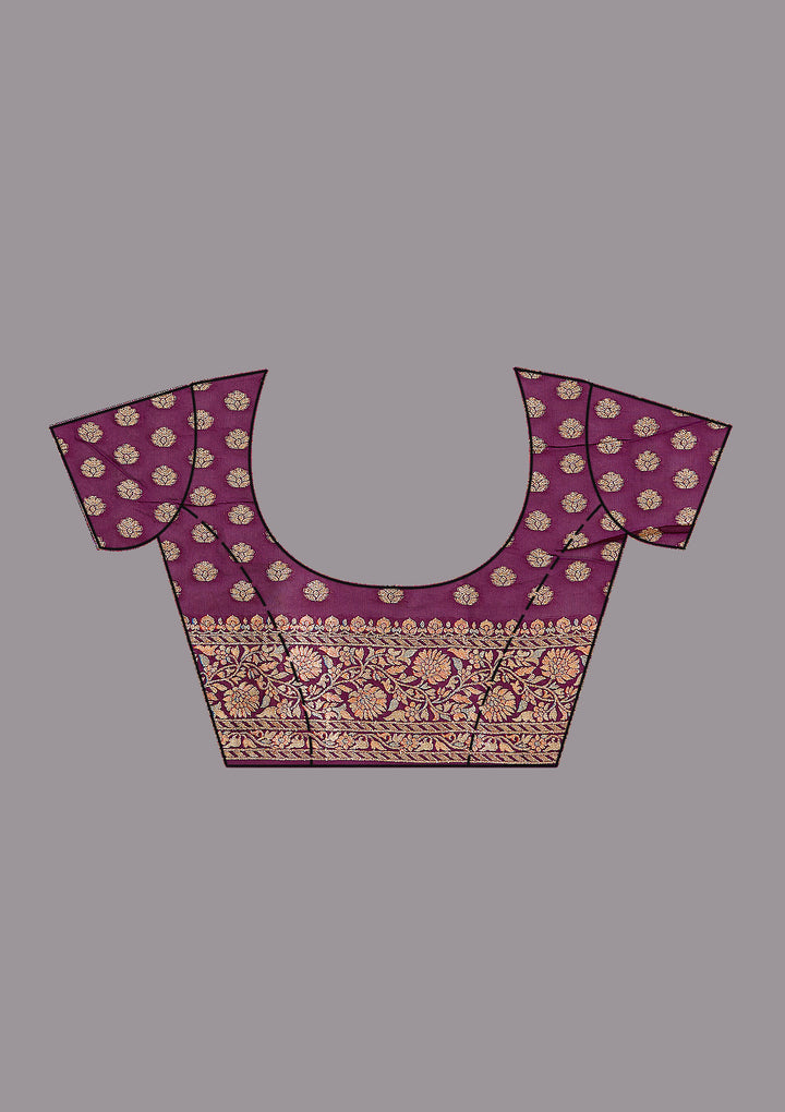 Purple Crepe Jaal Gold Zariwork Saree With Matching Blouse Piece