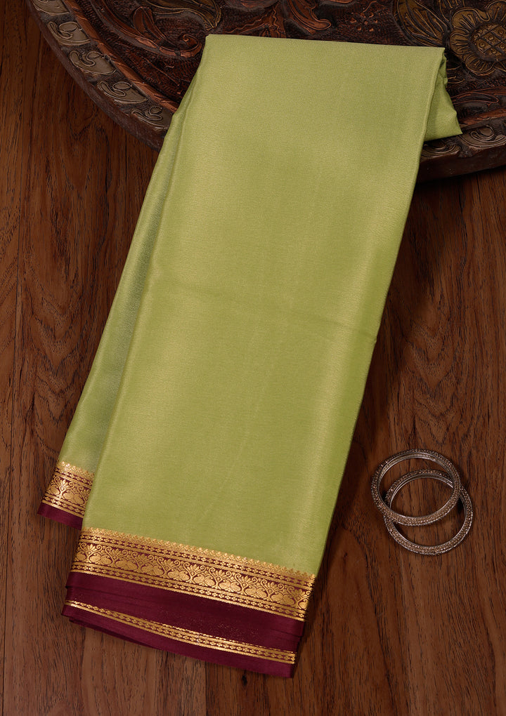 Pista Green Crepe Plain Saree With Matching Blouse Piece