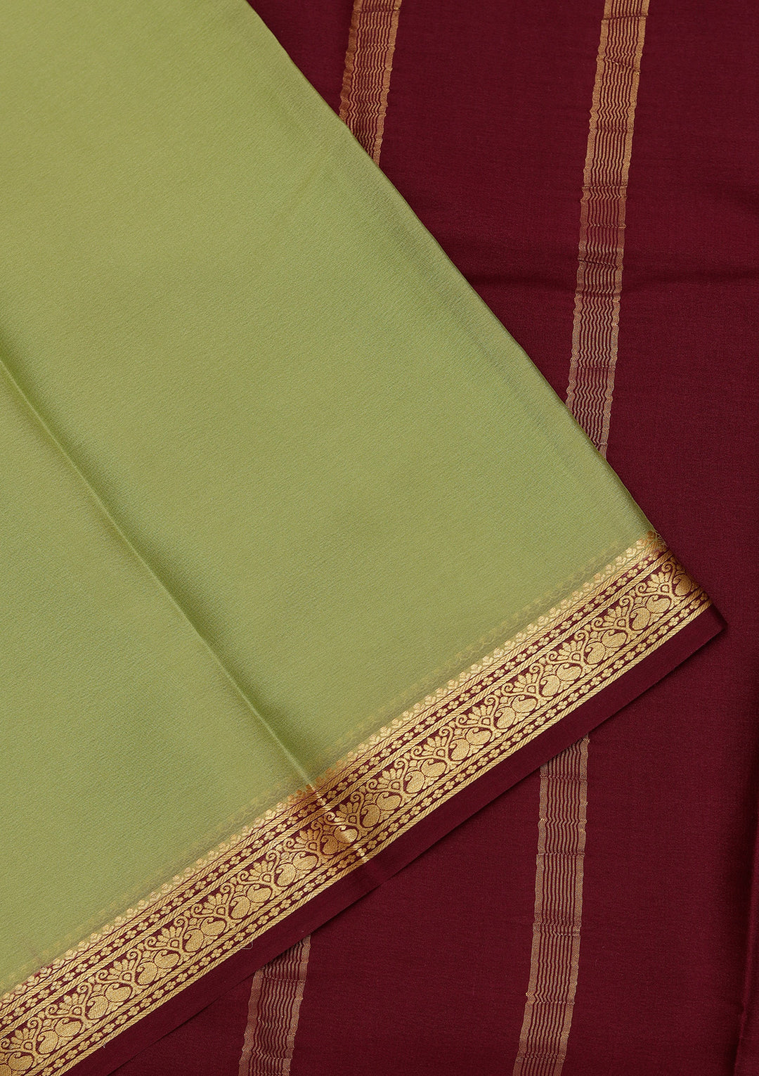 Pista Green Crepe Plain Saree With Matching Blouse Piece