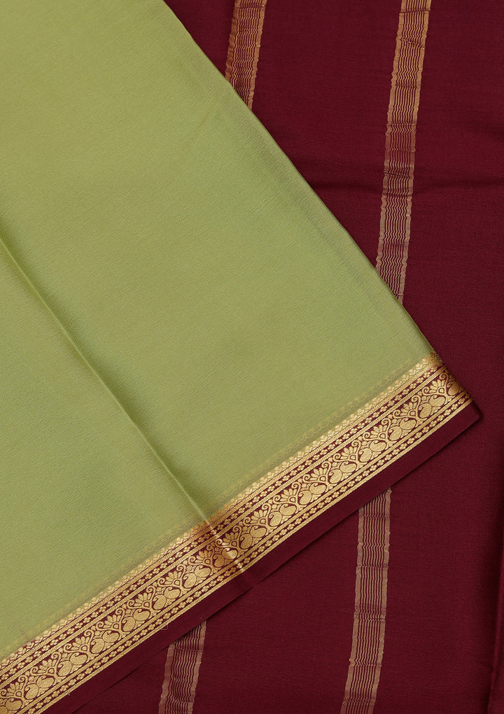 Pista Green Crepe Plain Saree With Matching Blouse Piece