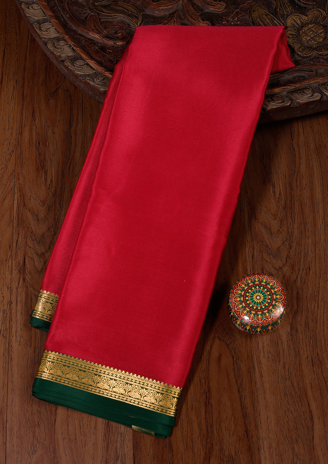 Rani Pink Crepe Plain Saree With Matching Blouse Piece