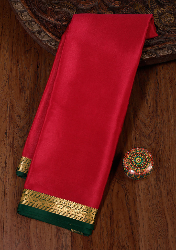 Rani Pink Crepe Plain Saree With Matching Blouse Piece