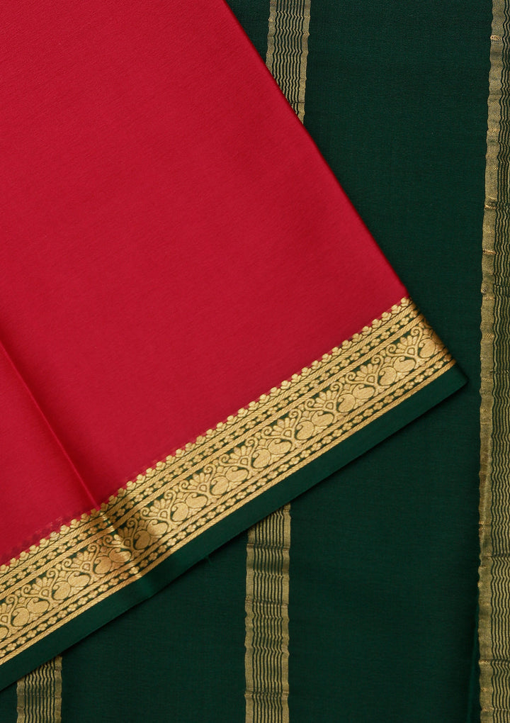 Rani Pink Crepe Plain Saree With Matching Blouse Piece
