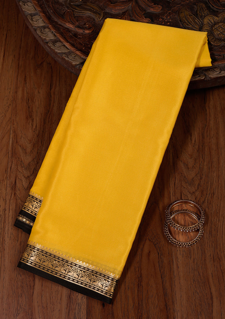 Yellow Crepe Plain Saree With Matching Blouse Piece