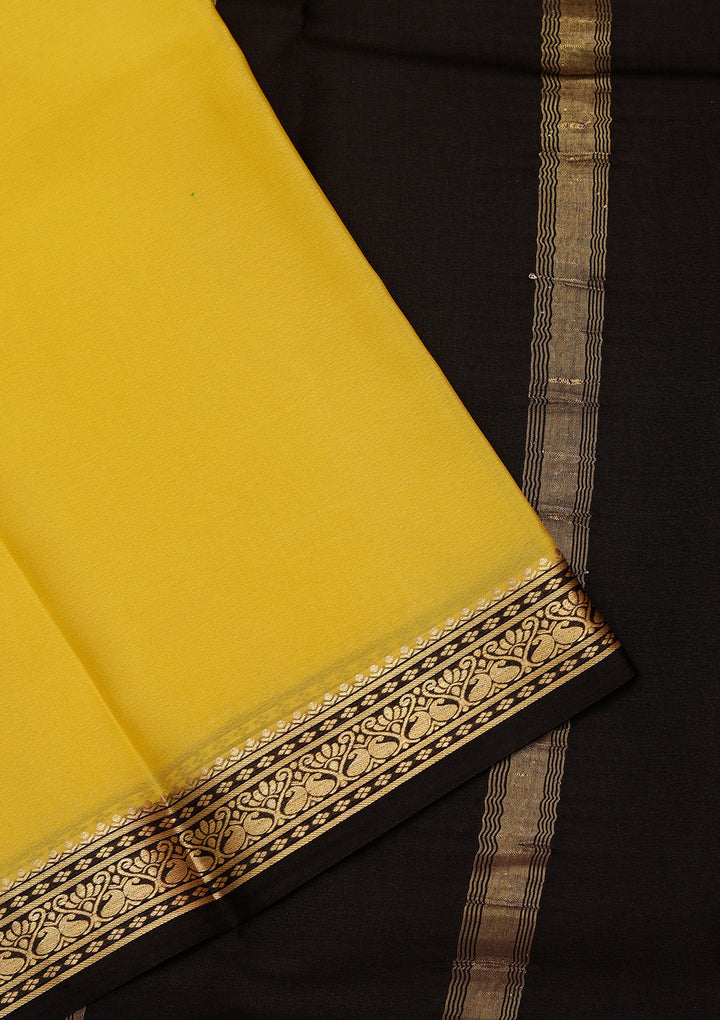 Yellow Crepe Plain Saree With Matching Blouse Piece