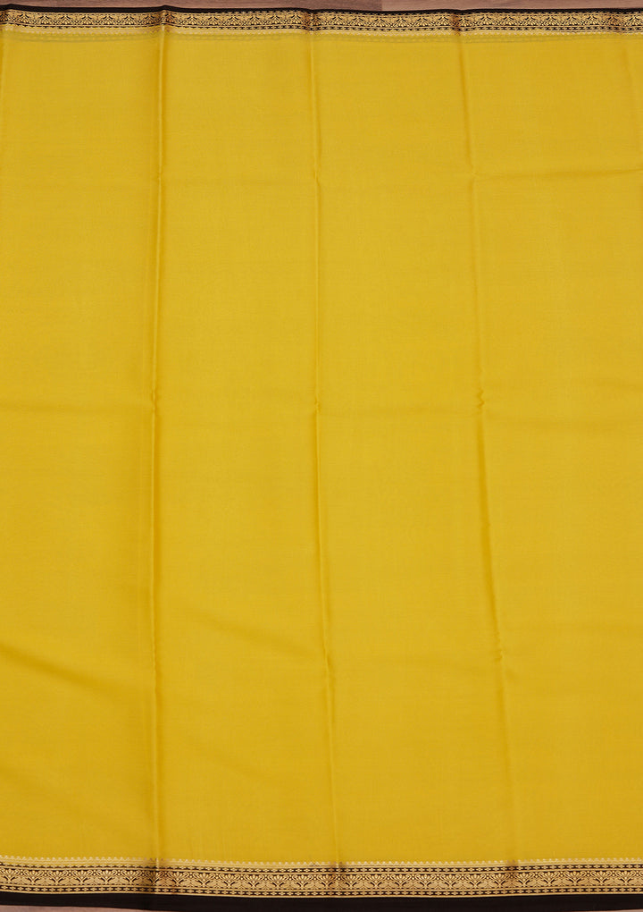 Yellow Crepe Plain Saree With Matching Blouse Piece