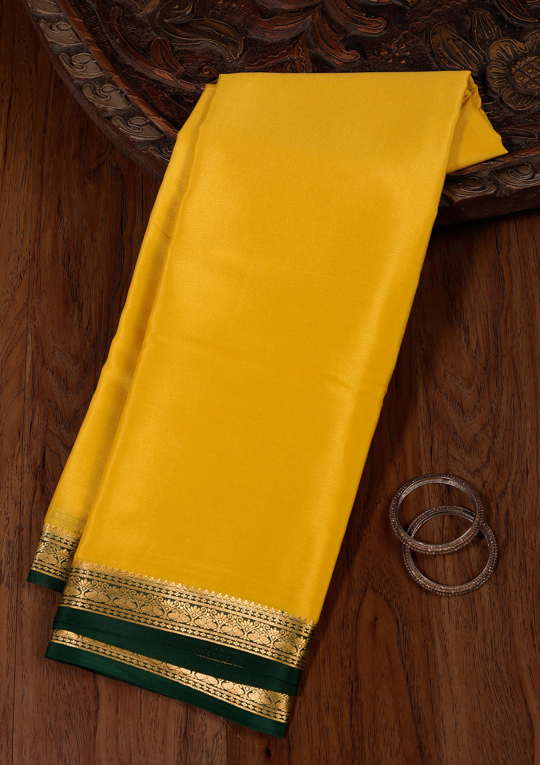 Yellow Crepe Plain Saree With Matching Blouse Piece