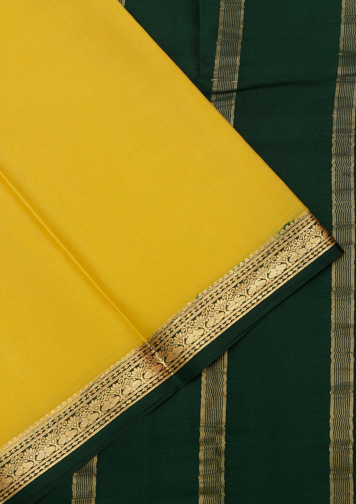 Yellow Crepe Plain Saree With Matching Blouse Piece