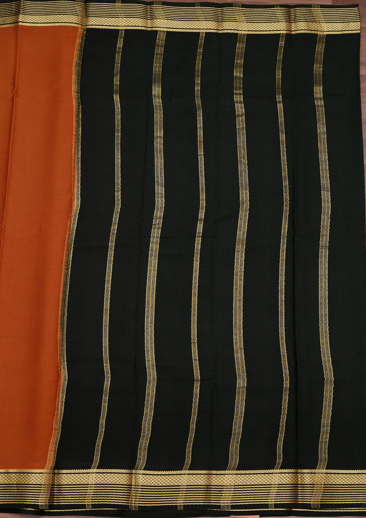 Brown Crepe Plain Saree With Matching Blouse Piece