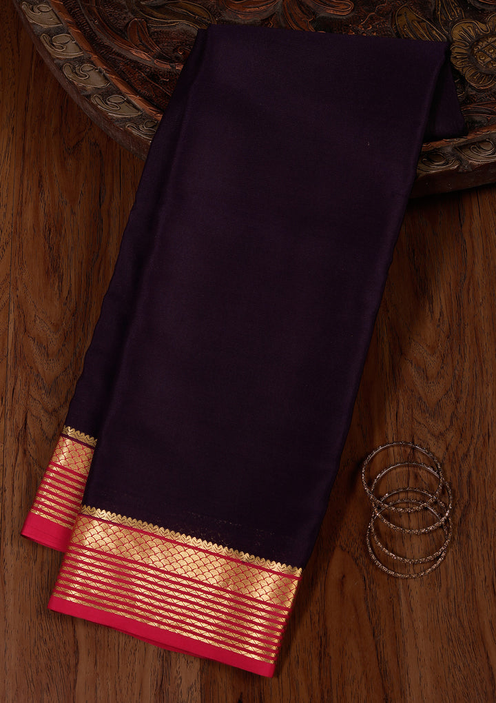 Navy Blue Crepe Plain Saree With Matching Blouse Piece