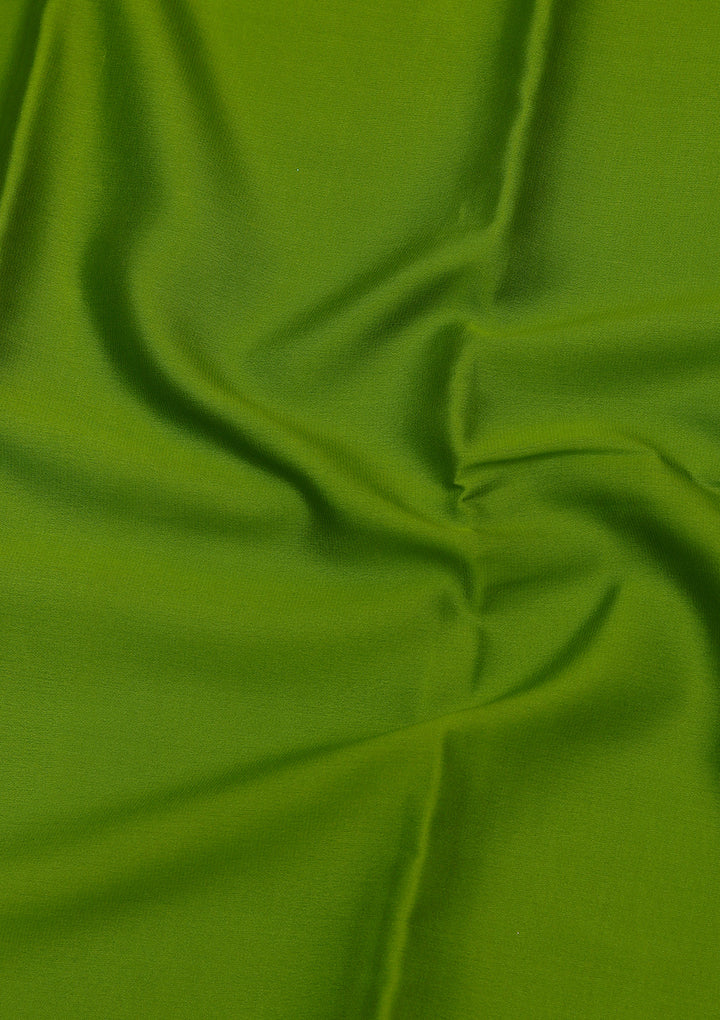 Parrot Green Crepe Plain Saree With Matching Blouse Piece
