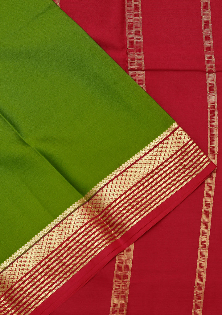 Parrot Green Crepe Plain Saree With Matching Blouse Piece