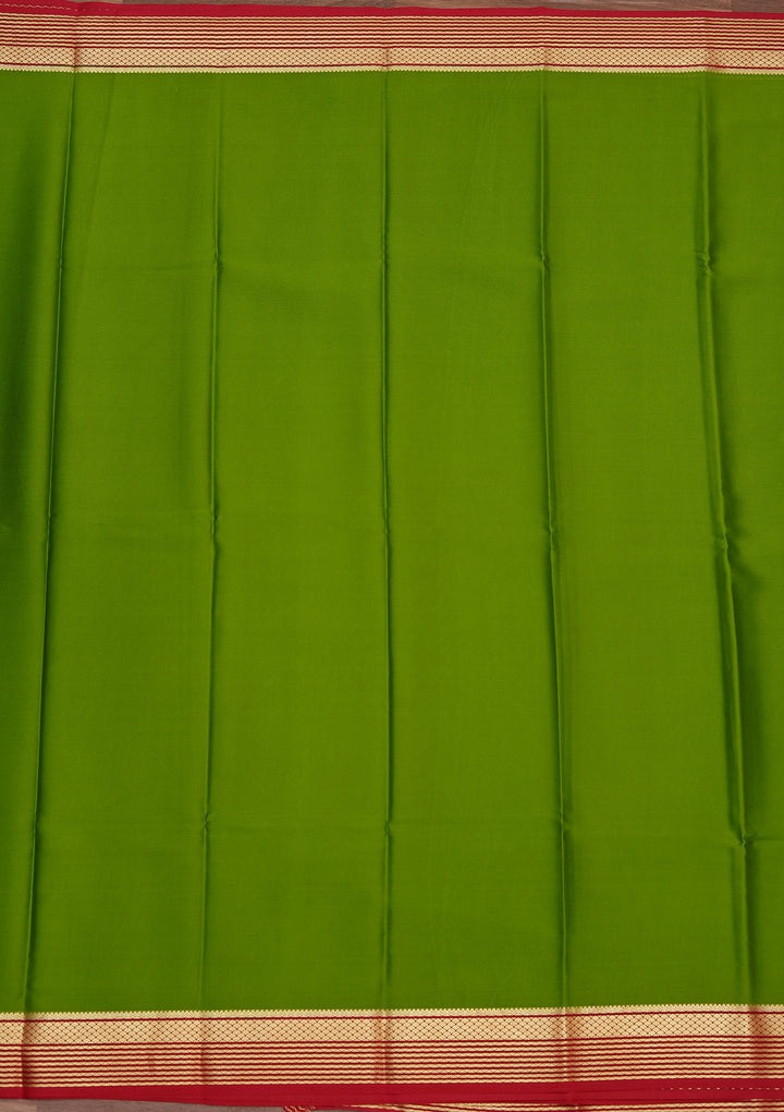 Parrot Green Crepe Plain Saree With Matching Blouse Piece
