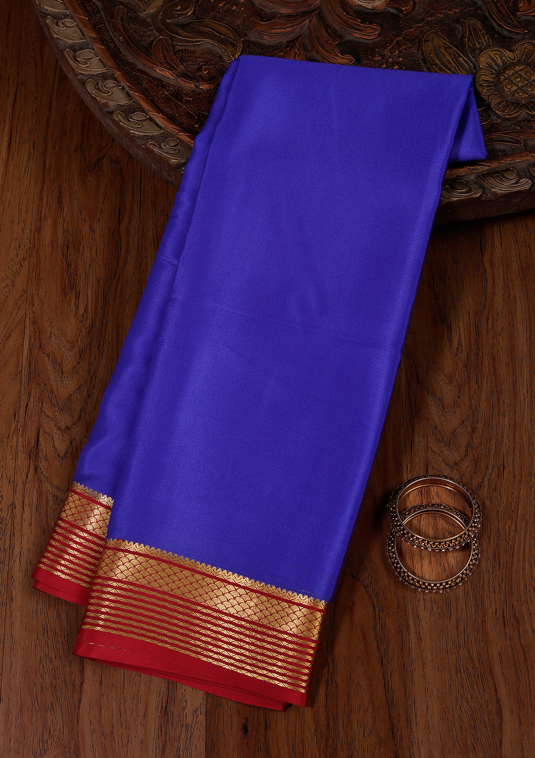 Royal Blue Crepe Plain Saree With Matching Blouse Piece