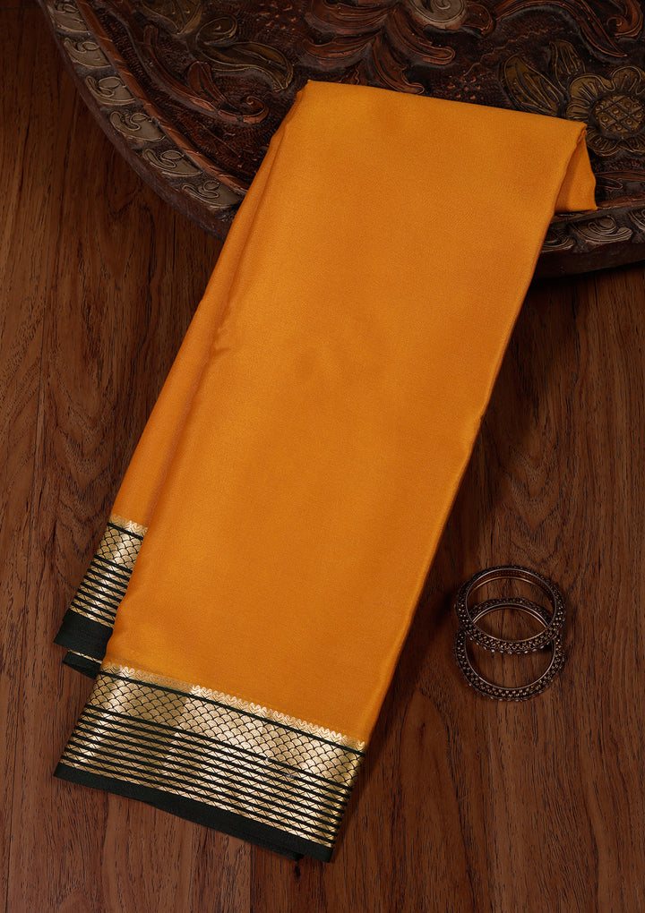 Yellow Crepe Plain Saree With Matching Blouse Piece