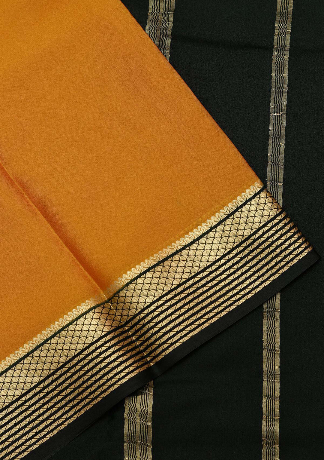 Yellow Crepe Plain Saree With Matching Blouse Piece