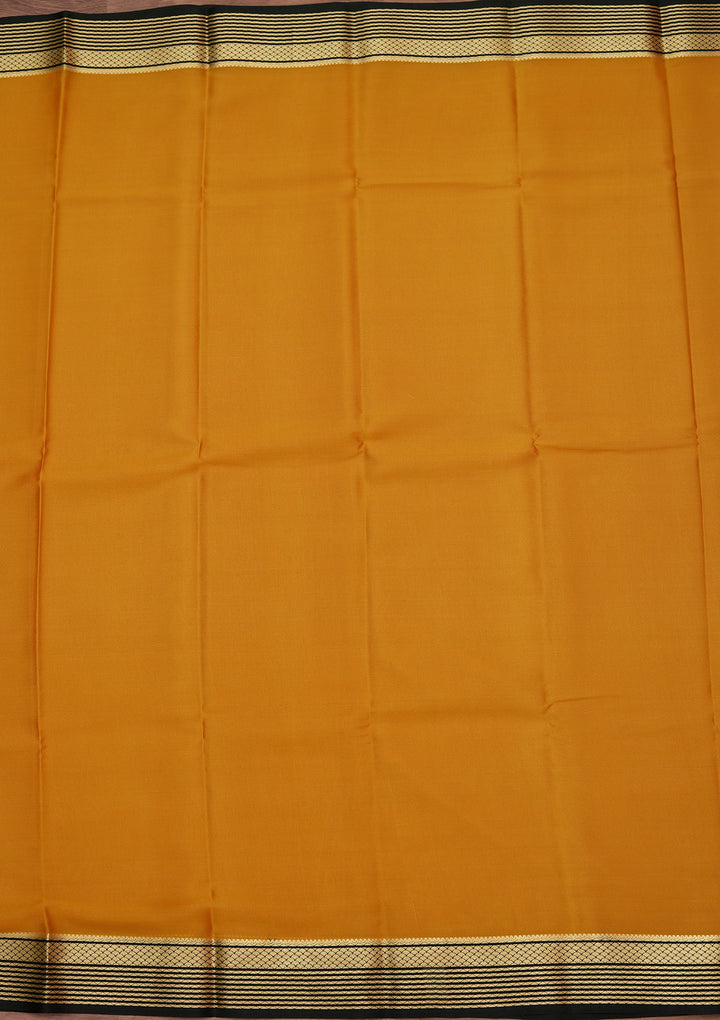 Yellow Crepe Plain Saree With Matching Blouse Piece