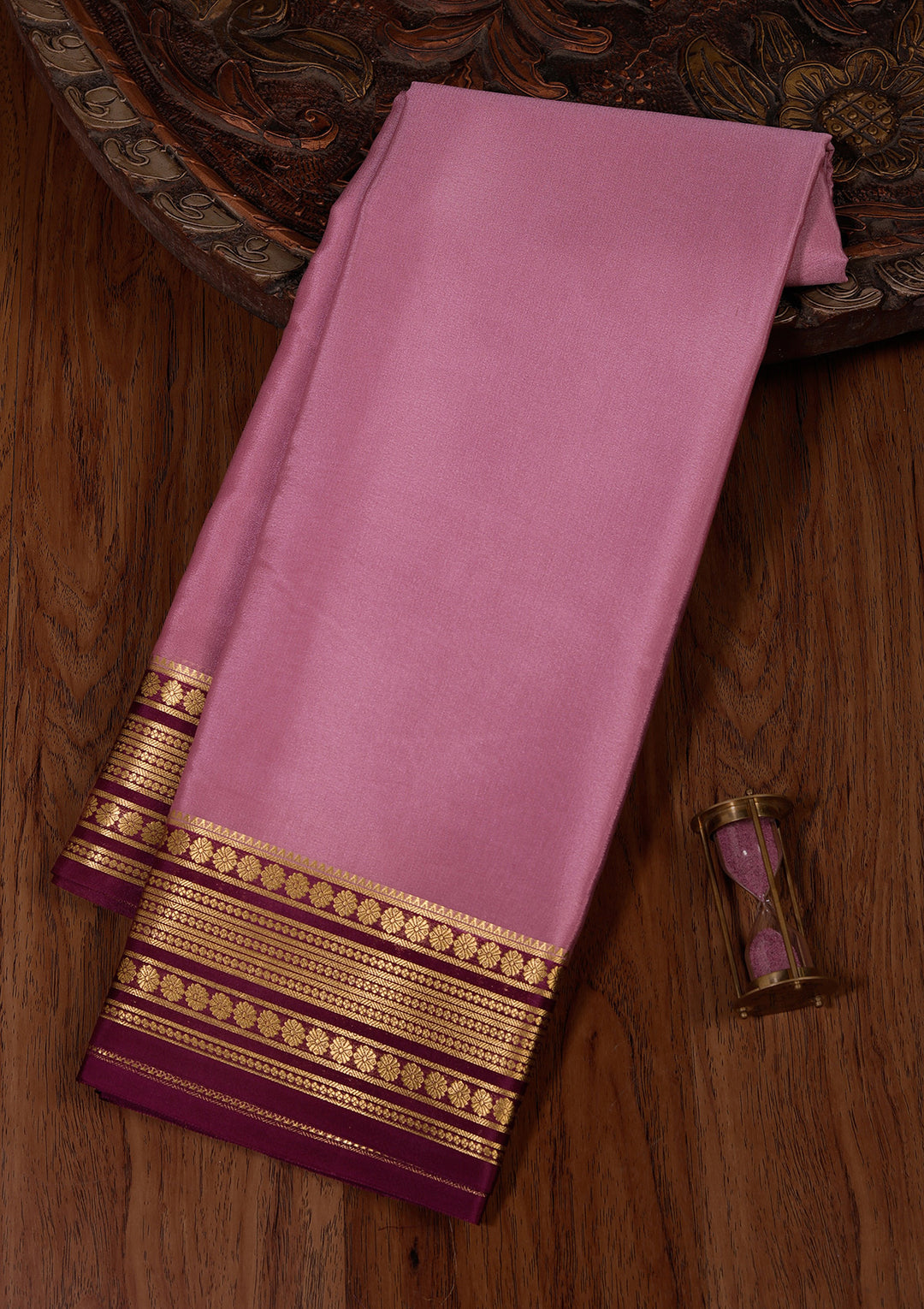 Onion Pink Crepe Plain Saree With Matching Blouse Piece