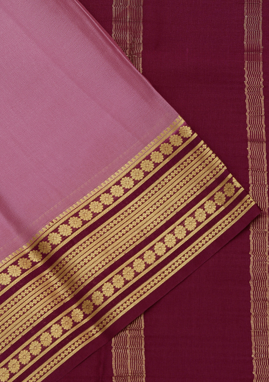 Onion Pink Crepe Plain Saree With Matching Blouse Piece