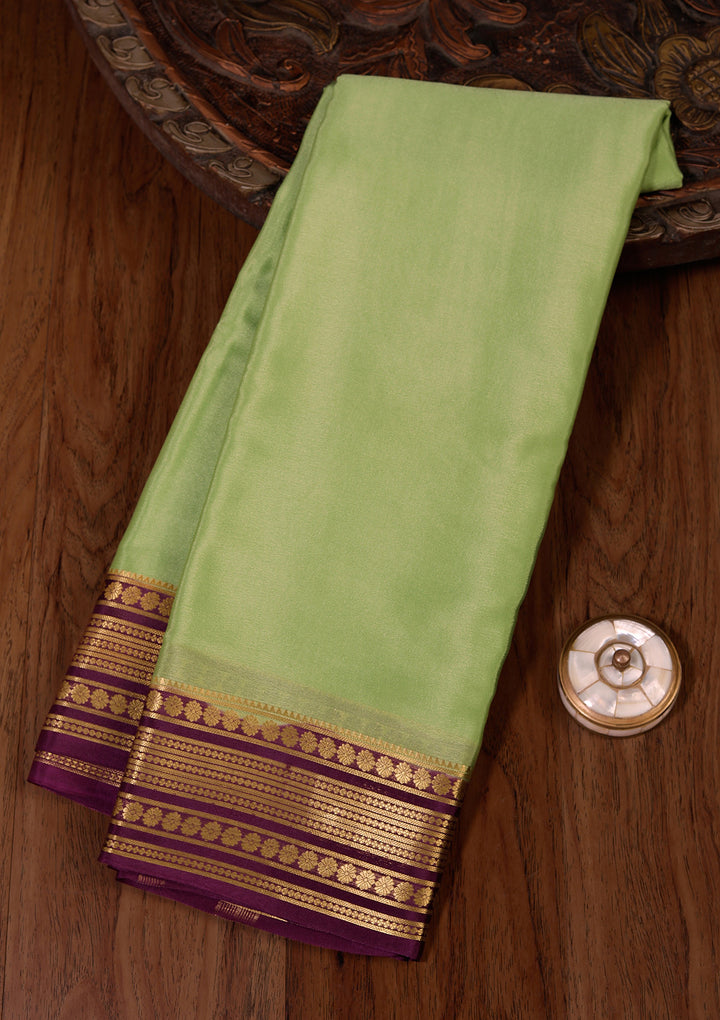 Pista Green Crepe Plain Saree With Matching Blouse Piece