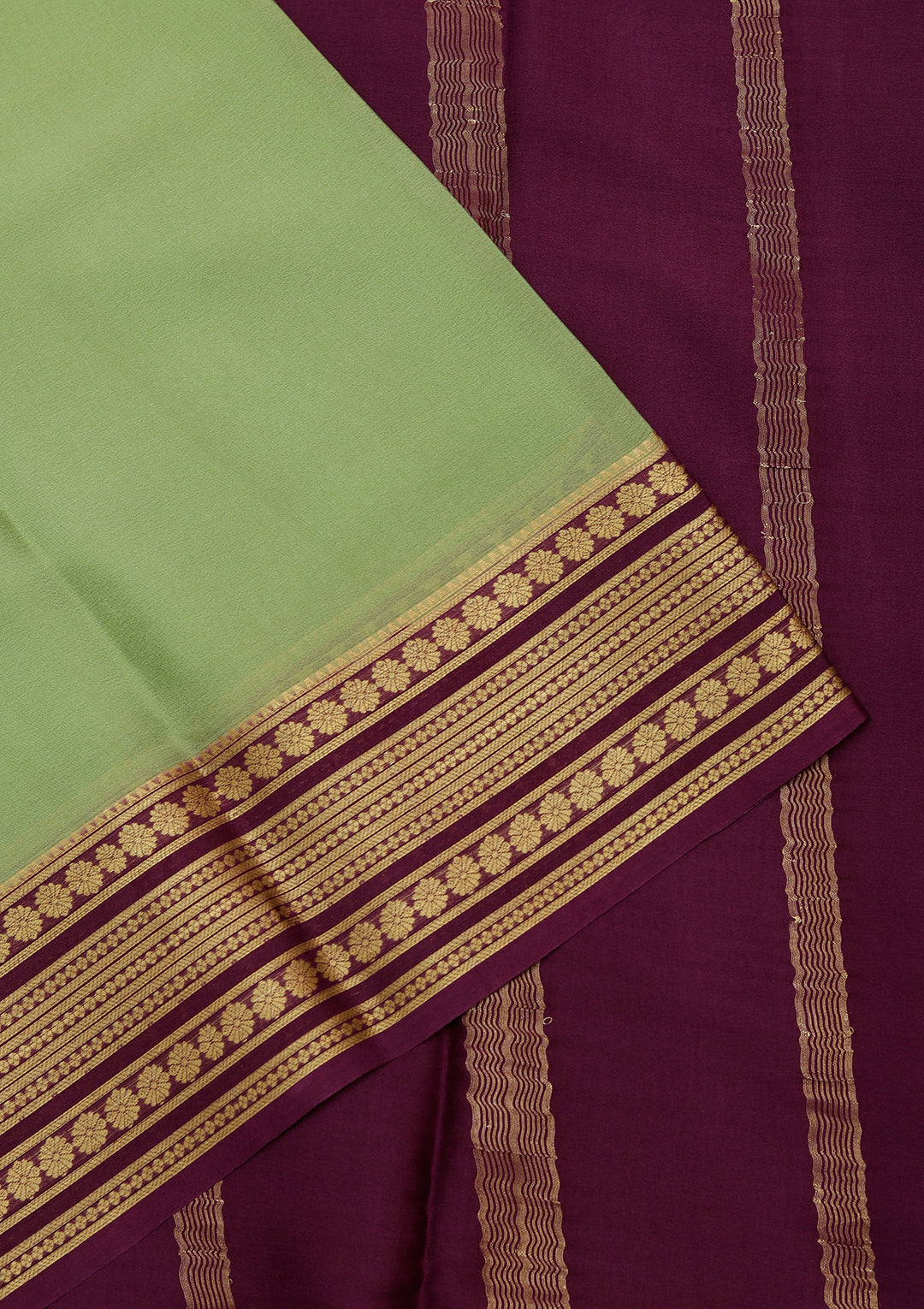 Pista Green Crepe Plain Saree With Matching Blouse Piece