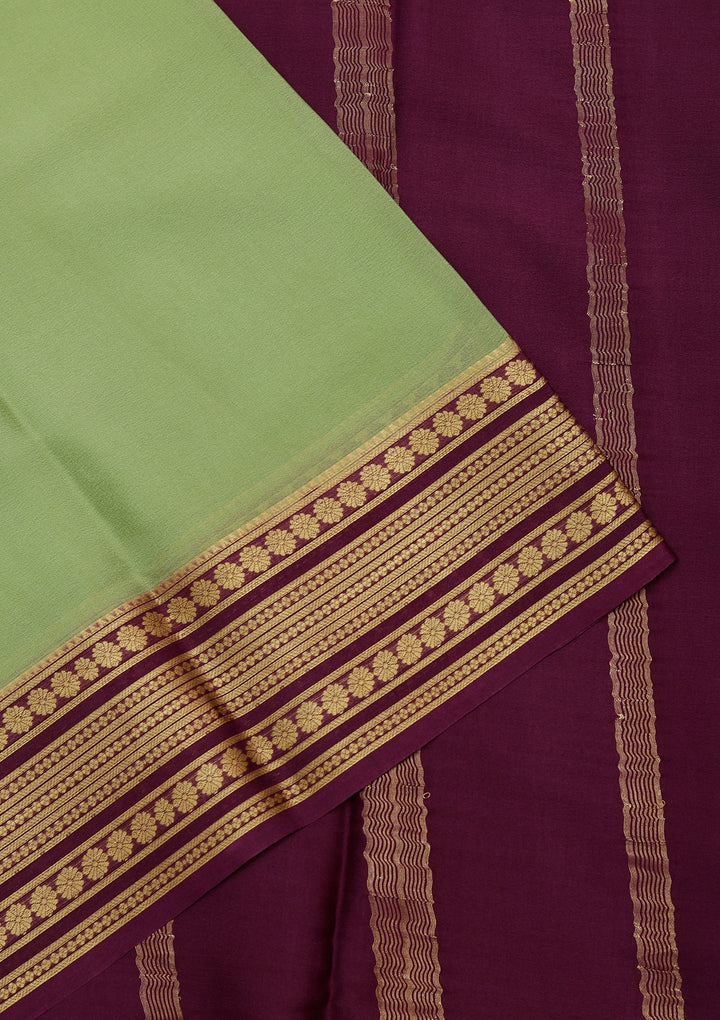 Pista Green Crepe Plain Saree With Matching Blouse Piece