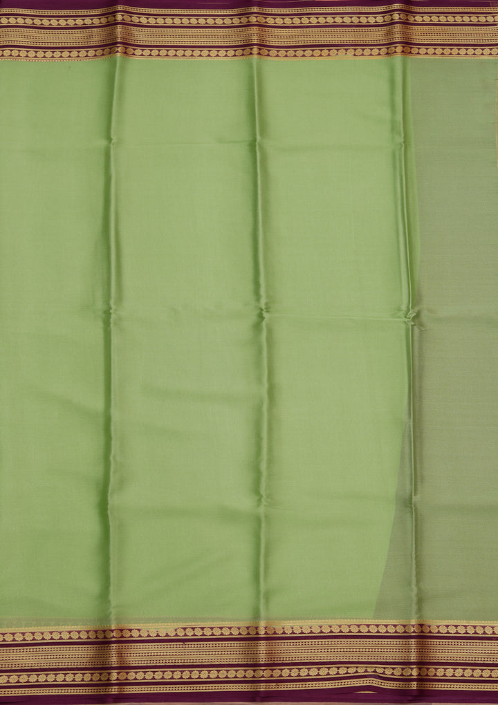 Pista Green Crepe Plain Saree With Matching Blouse Piece