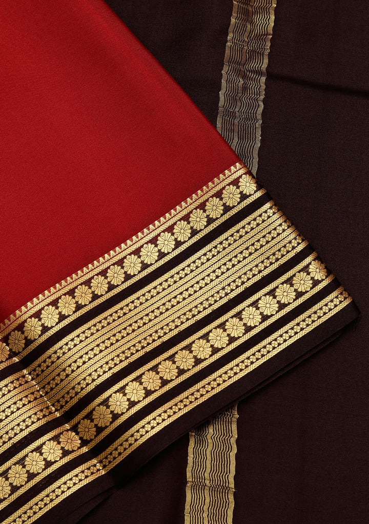 Red Crepe Plain Saree With Matching Blouse Piece