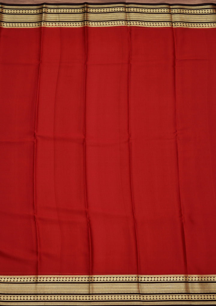 Red Crepe Plain Saree With Matching Blouse Piece