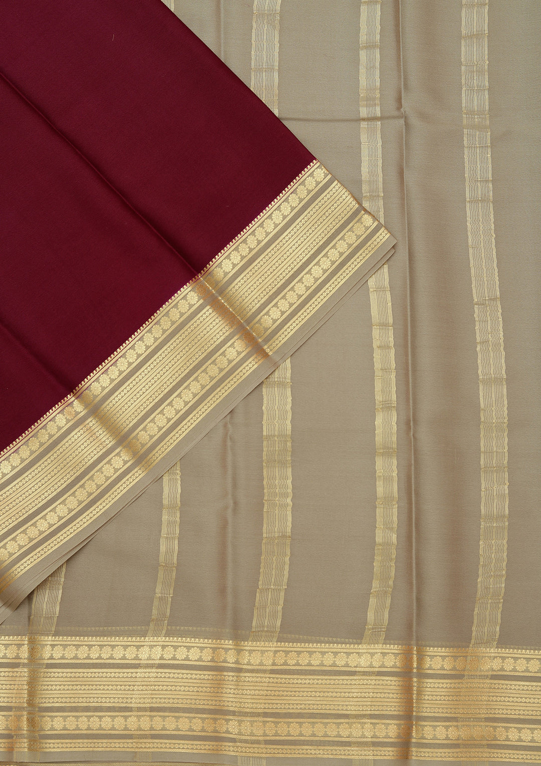 Wine Crepe Plain Saree With Matching Blouse Piece