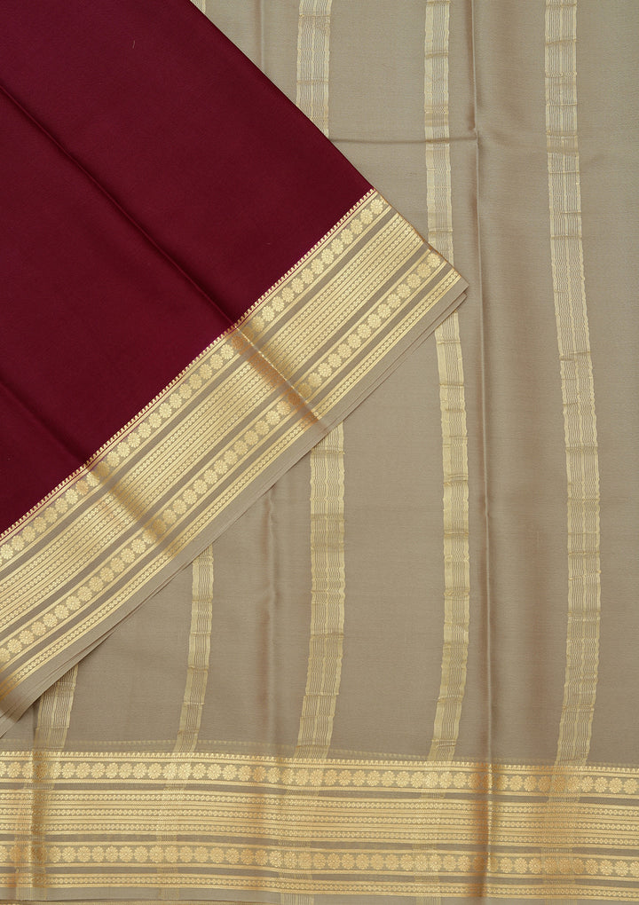 Wine Crepe Plain Saree With Matching Blouse Piece