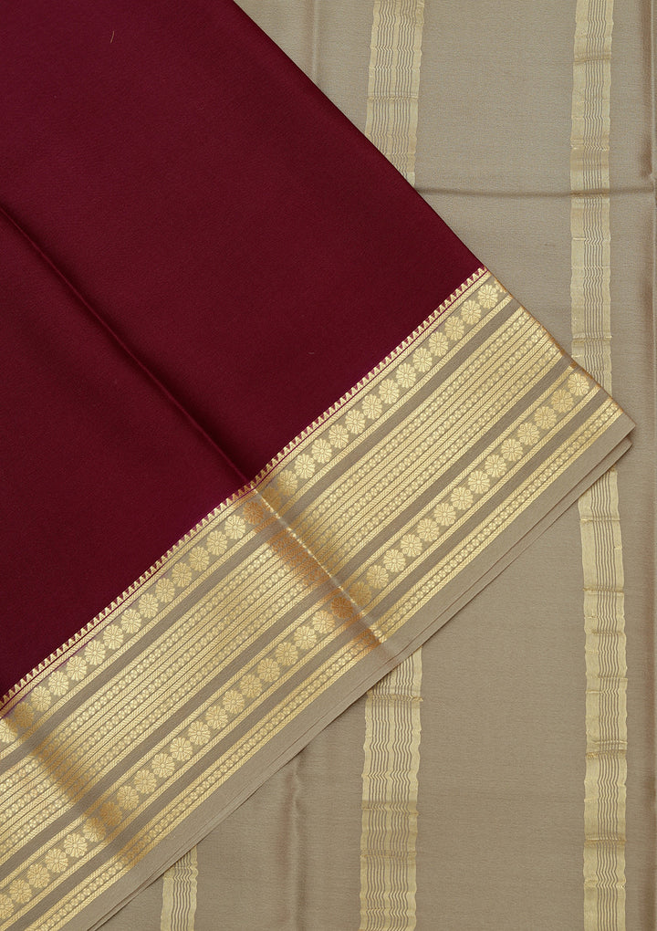 Wine Crepe Plain Saree With Matching Blouse Piece
