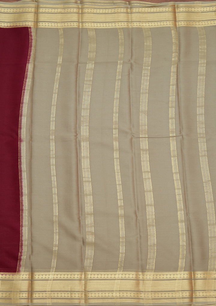 Wine Crepe Plain Saree With Matching Blouse Piece