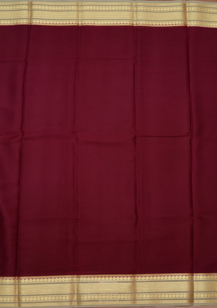 Wine Crepe Plain Saree With Matching Blouse Piece