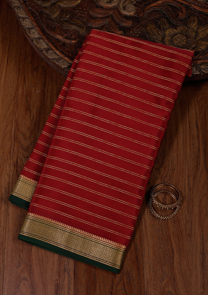 Brown Crepe Stripes Saree With Matching Blouse Piece
