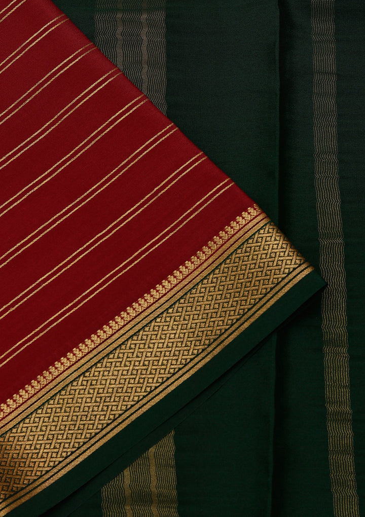 Brown Crepe Stripes Saree With Matching Blouse Piece