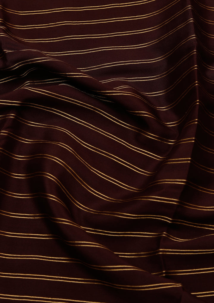 Brown Crepe Stripes Saree With Matching Blouse Piece