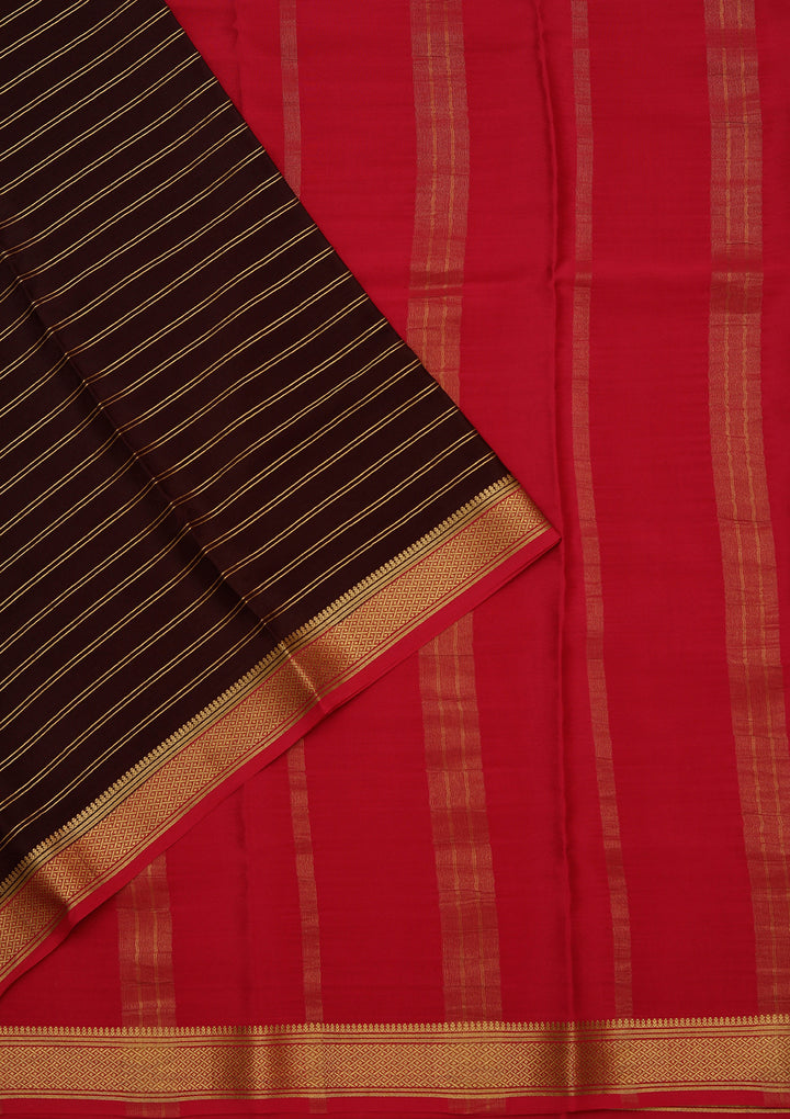 Brown Crepe Stripes Saree With Matching Blouse Piece