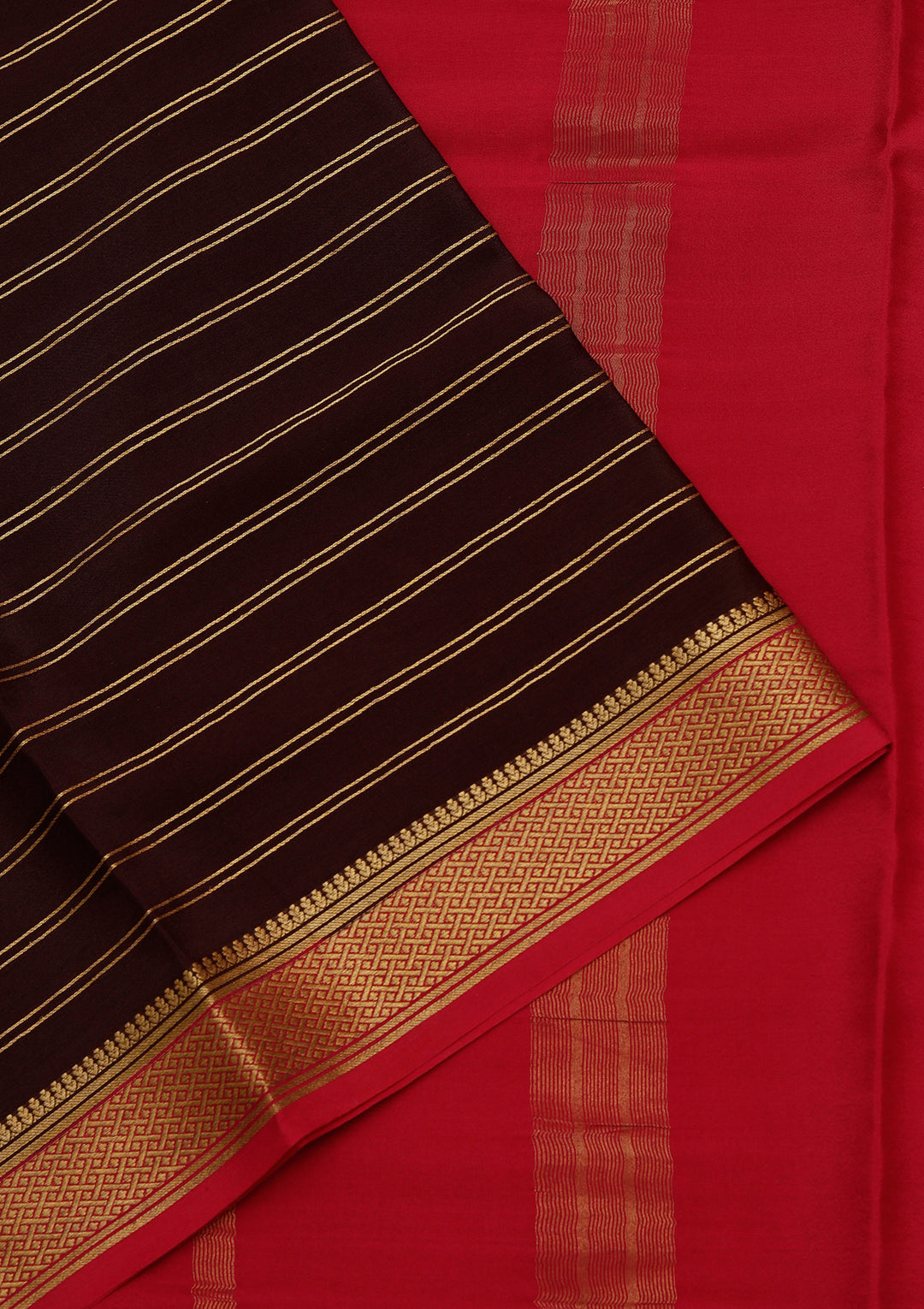 Brown Crepe Stripes Saree With Matching Blouse Piece