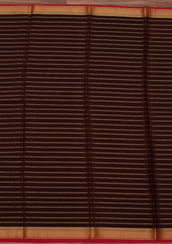 Brown Crepe Stripes Saree With Matching Blouse Piece